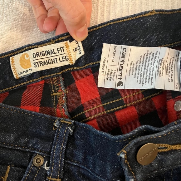Carhartt Flannel Lined Denim Jeans Women's 8 Regular Straight Leg Original Fit - Picture 3 of 7